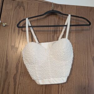 Elegant Pearl-Embellished Cream Top